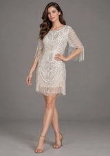 ibBan Party Short Dress with Beadwork & Fringe Sleeves - Esmi