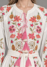 ibBan Floral Embroidered Maxi Dress with Tassel - Ravila