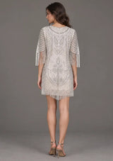 ibBan Party Short Dress with Beadwork & Fringe Sleeves - Esmi