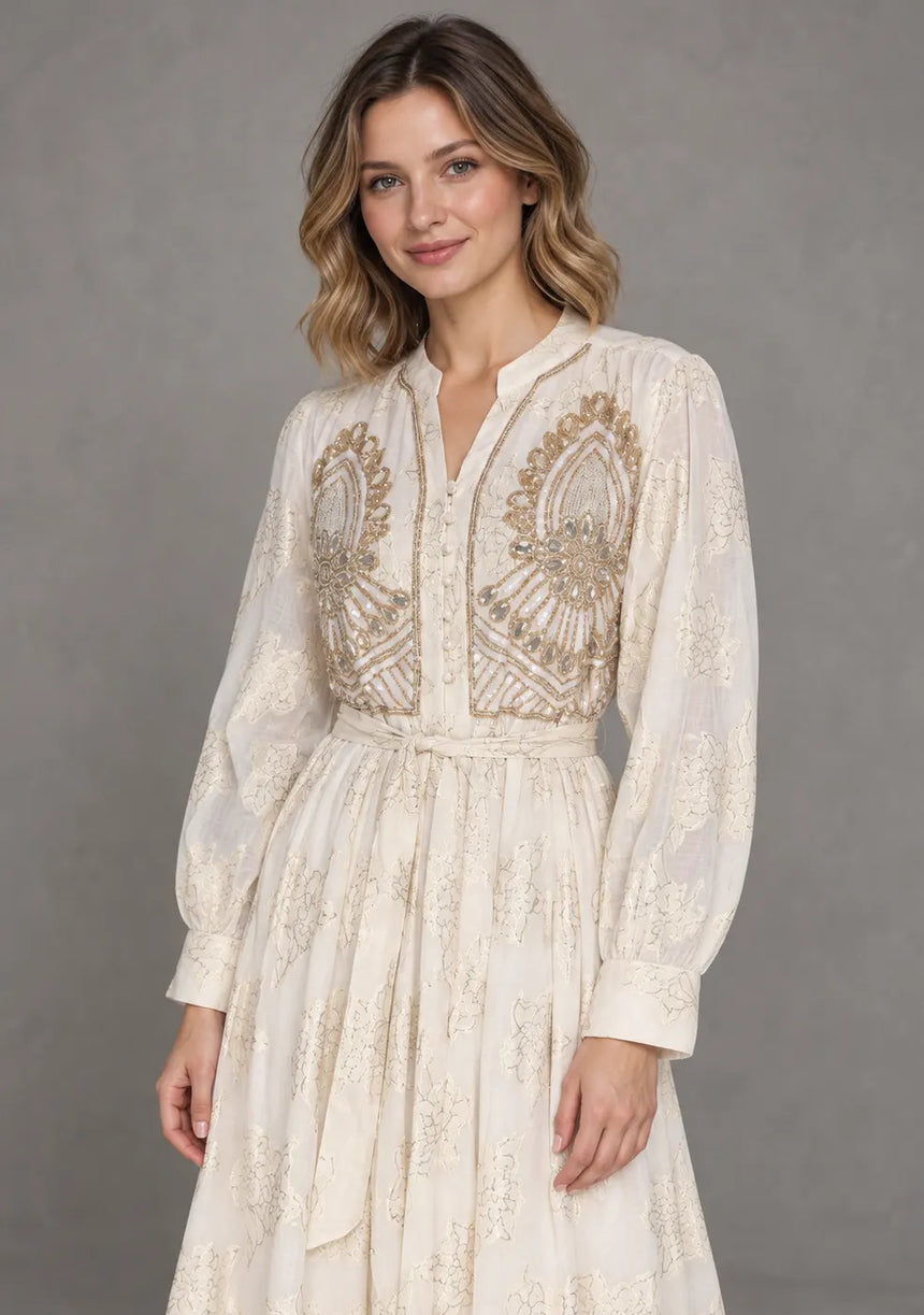 ibBan Embellished Lurex Long Dress with Metallic - Varsha