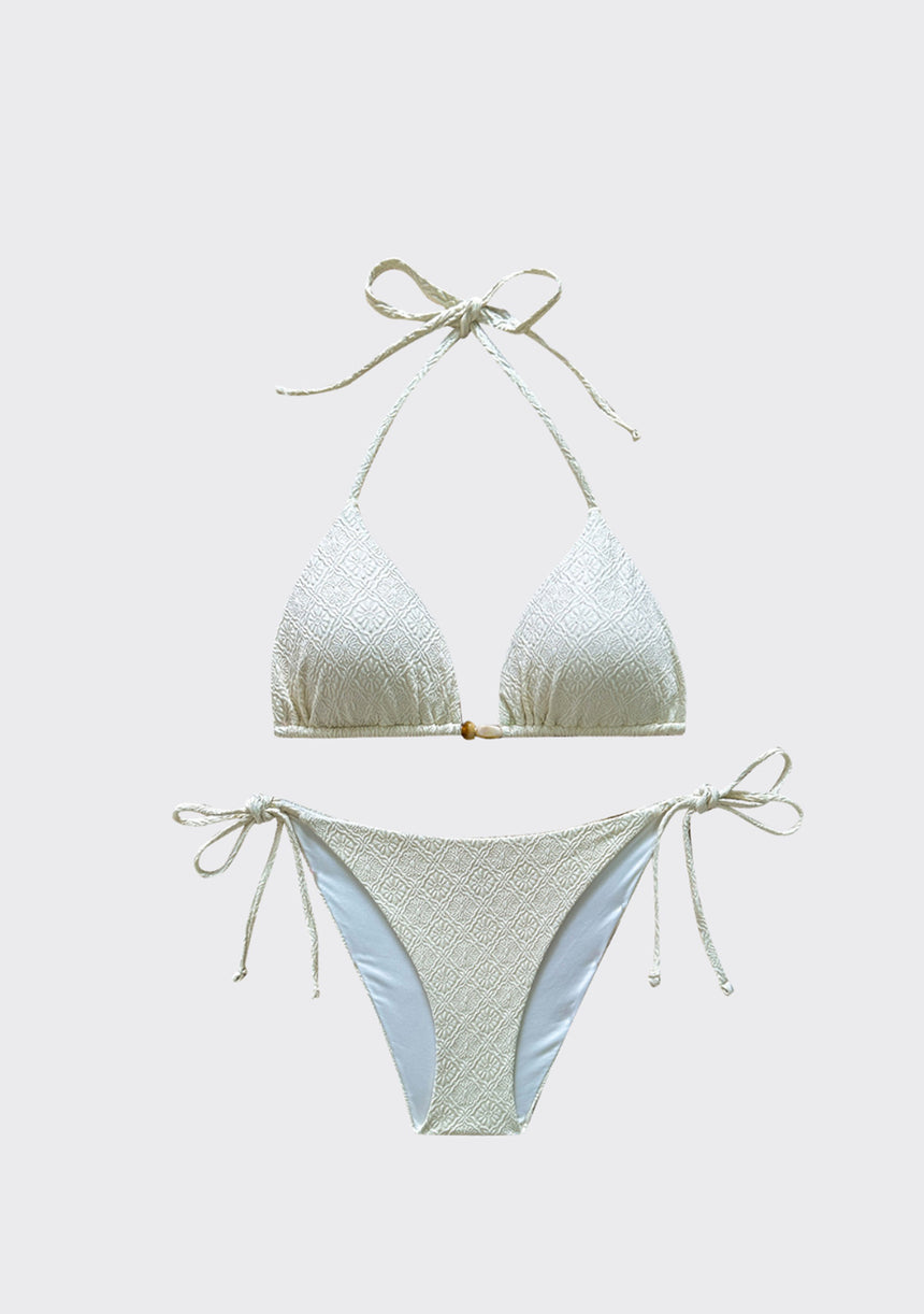 Women's Lime Printed Bikini Set Adjustable Strap - Ivory
