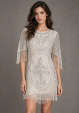 ibBan Party Short Dress with Beadwork & Fringe Sleeves - Esmi