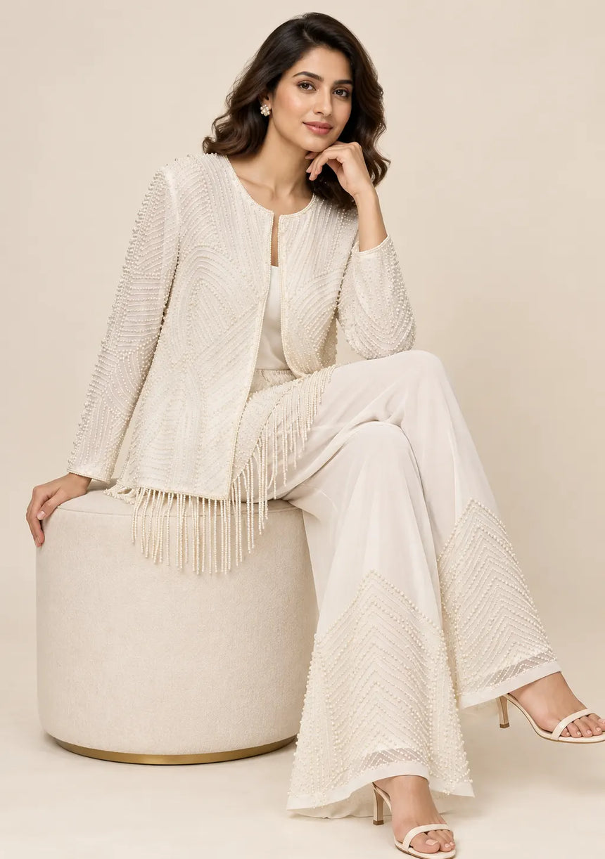 ibBan Women’s  Beaded Jacket and Pant Set - Zarina
