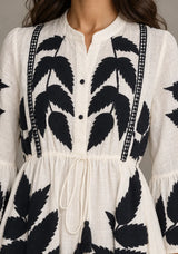 ibBan Leaf Print Cotton Maxi Dress with Tassel Tie - Livia