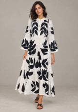 ibBan Leaf Print Cotton Maxi Dress with Tassel Tie - Livia