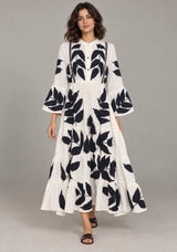 ibBan Leaf Print Cotton Maxi Dress with Tassel Tie - Livia