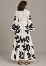 ibBan Leaf Print Cotton Maxi Dress with Tassel Tie - Livia