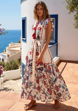 ibBan Hand-Embroidered Cotton Long Dress with Floral Print - Rasha