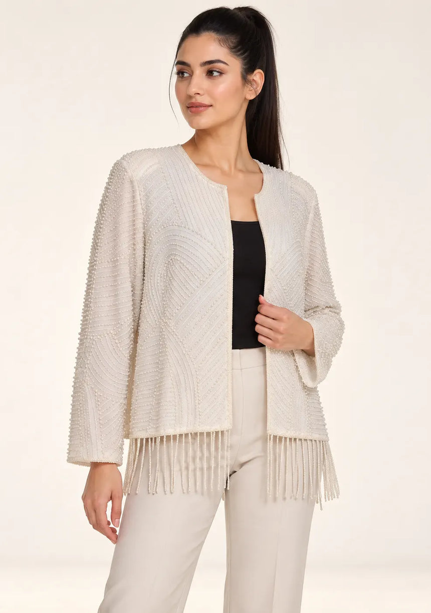 ibabn Women’s Hand Beaded Fringe Jacket - Amaya