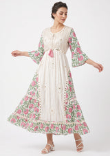ibBan Floral Cotton Maxi Dress with Bell Sleeves - Jumani