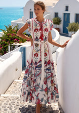 ibBan Hand-Embroidered Cotton Long Dress with Floral Print - Rasha