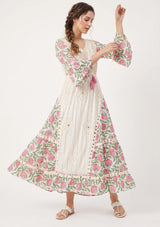 ibBan Floral Cotton Maxi Dress with Bell Sleeves - Jumani