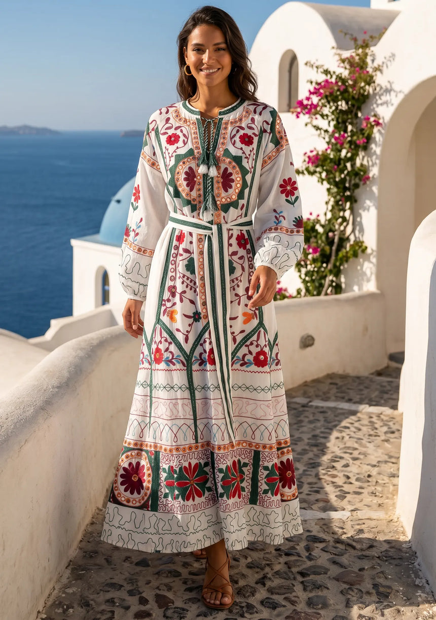 ibBan Pink Embroidered Cotton Maxi Dress | Women's Bohemian Resort Wear-Orla