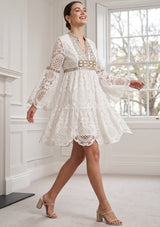 ibBan White Hand Embroidered Lace Short Dress | Luxury Women's Dress - Isobel