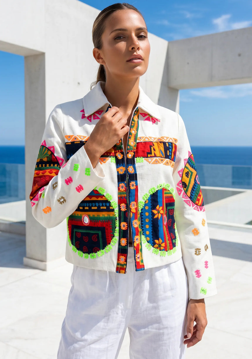 Designer Embroidered Cotton Canvas Jacket for Women | ibBan Collection - Ania