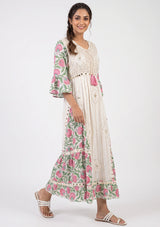 ibBan Floral Cotton Maxi Dress with Bell Sleeves - Jumani