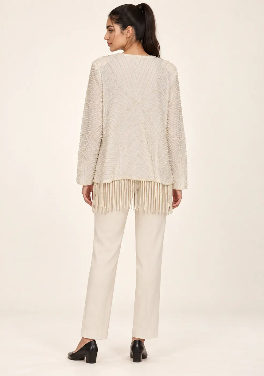 ibabn Women’s Hand Beaded Fringe Jacket - Amaya