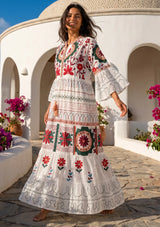 Women's Hand Embroidery Cotton Long Tunic Dress with Embroidery | ibBan - Orla