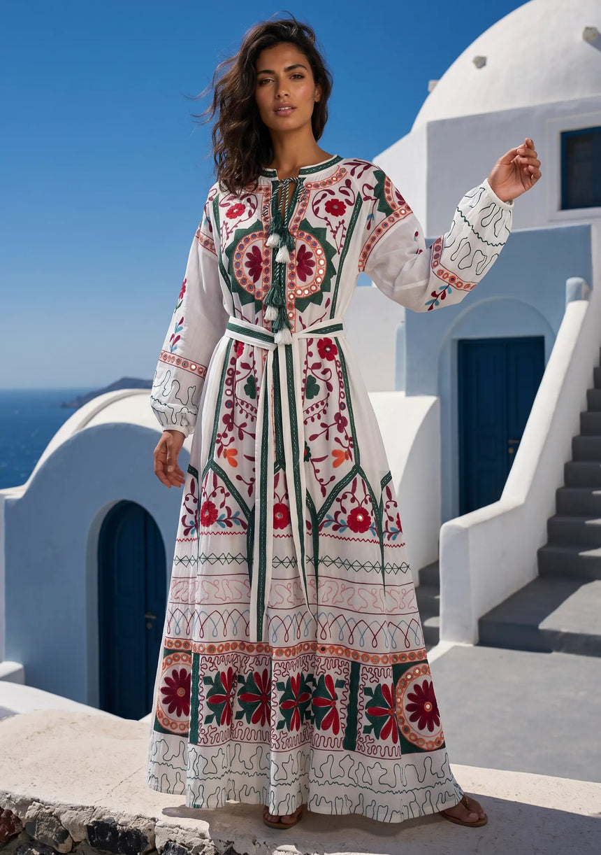 ibBan Pink Embroidered Cotton Maxi Dress | Women's Bohemian Resort Wear-Orla