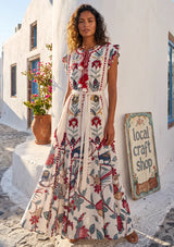 ibBan Hand-Embroidered Cotton Long Dress with Floral Print - Rasha