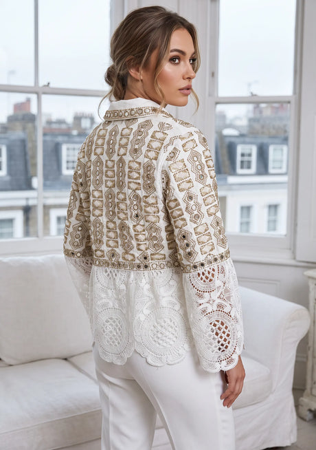 ibBan Luxury Women's Hand Embroidered Winter Lace Jacket - Isobel Jacket