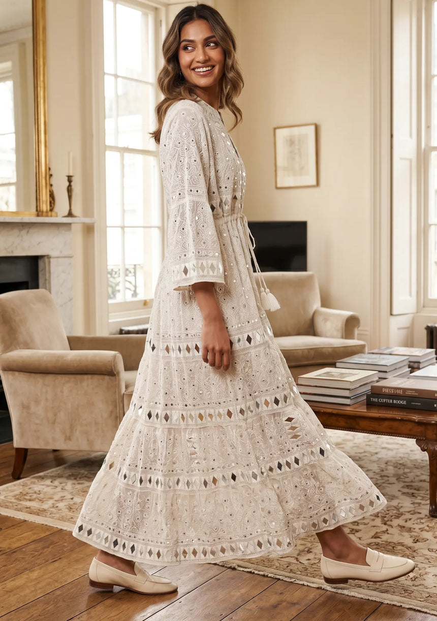 ibBan Women's Hand Embroidered Long Tunic Dress -Corina Long Tunic
