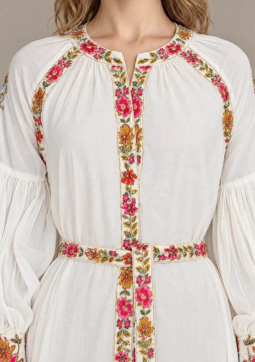ibBan Floral Cotton Long Dress wint Hand Embroidery - Zayra