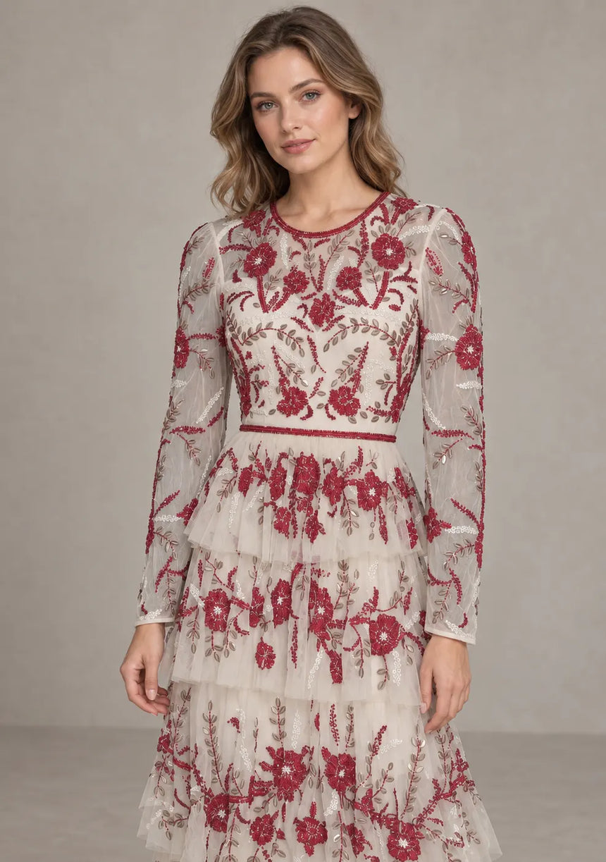 Women’s Party Dress with Hand Embroidery - Naegiza