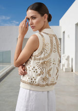 ibBan Hand Embroidered Cotton Canvas Gilet | Luxury Women's Statement Vest - Yara