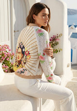 Women's a Stylish Bomber Hand Embroidery Canvas Zip Jacket - Farida