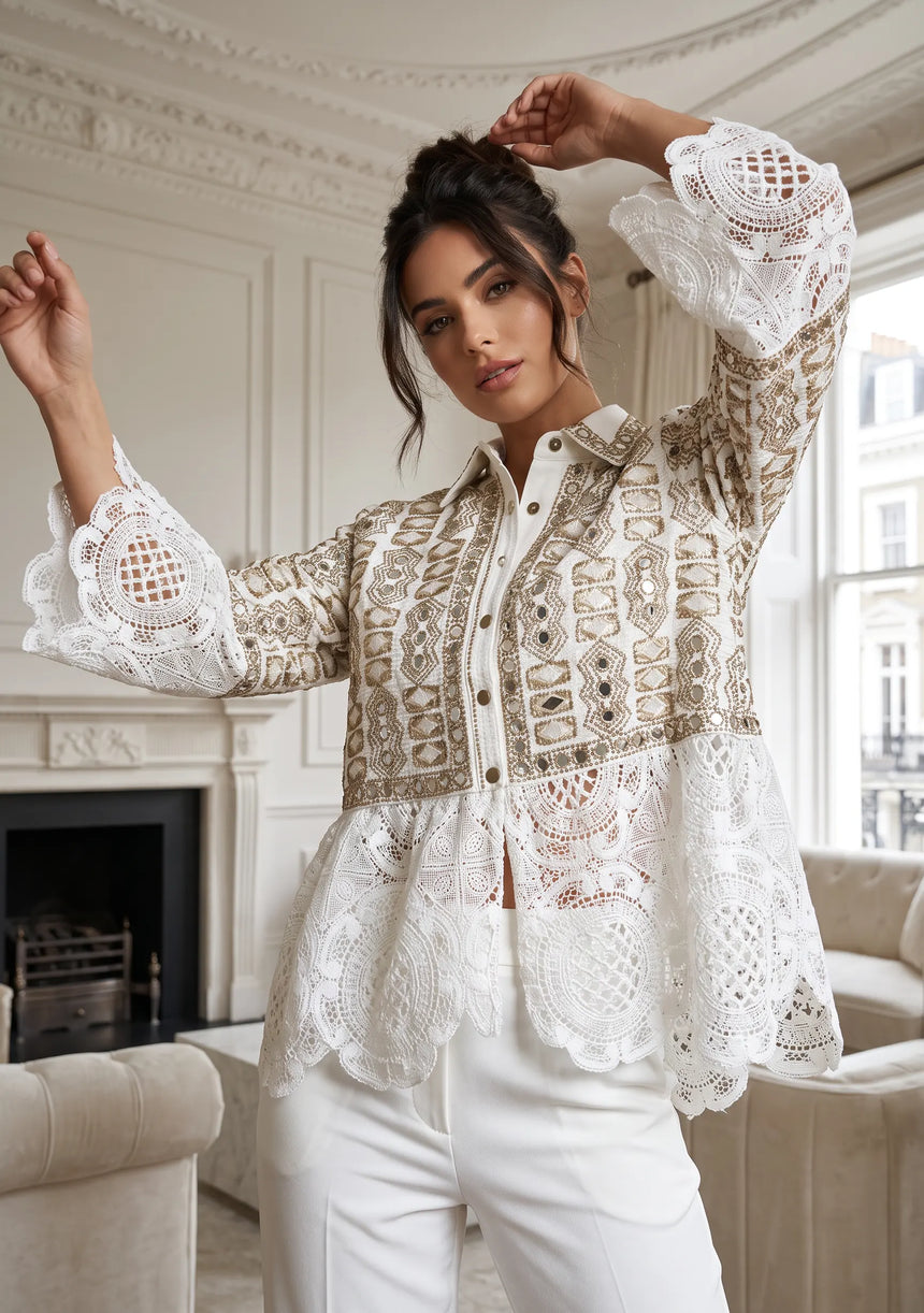 ibBan Luxury Women's Hand Embroidered Winter Lace Jacket - Isobel Jacket