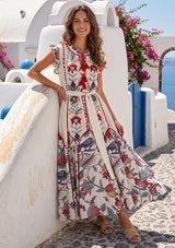 ibBan Hand-Embroidered Cotton Long Dress with Floral Print - Rasha