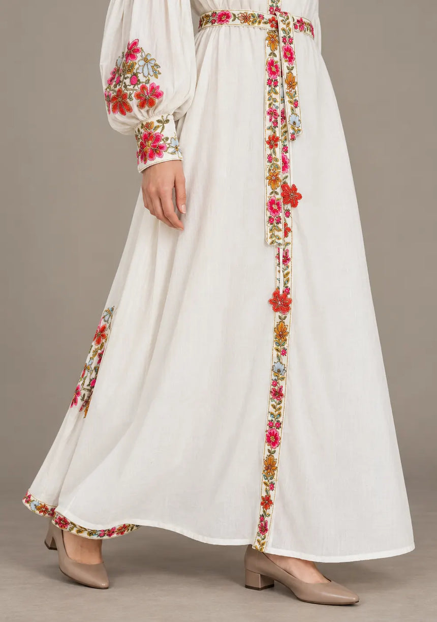 ibBan Floral Cotton Long Dress wint Hand Embroidery - Zayra