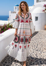 Women's Hand Embroidery Cotton Long Tunic Dress with Embroidery | ibBan - Orla