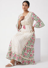 ibBan Floral Cotton Maxi Dress with Bell Sleeves - Jumani