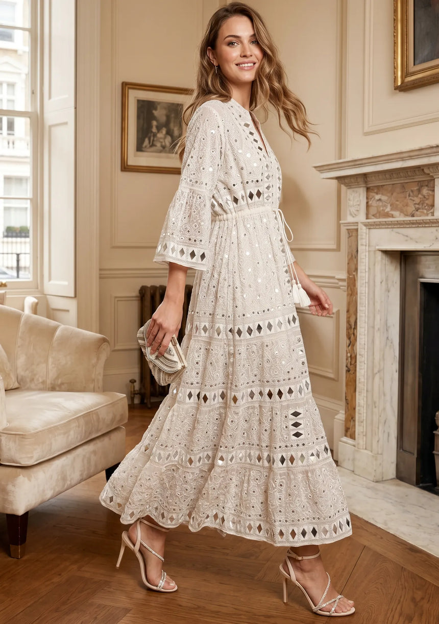 ibBan Women's Hand Embroidered Long Tunic Dress -Corina Long Tunic