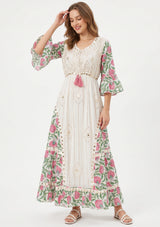 ibBan Floral Cotton Maxi Dress with Bell Sleeves - Jumani