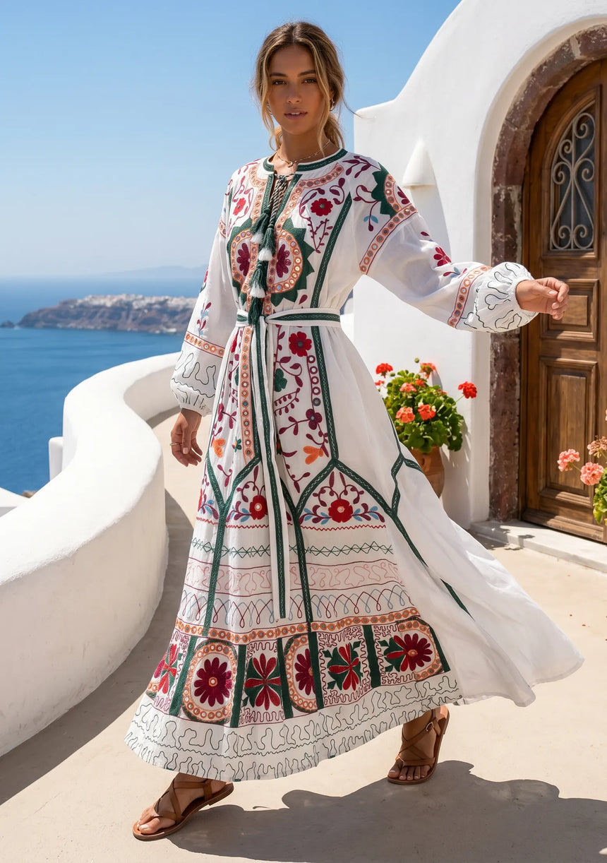 ibBan Pink Embroidered Cotton Maxi Dress | Women's Bohemian Resort Wear-Orla