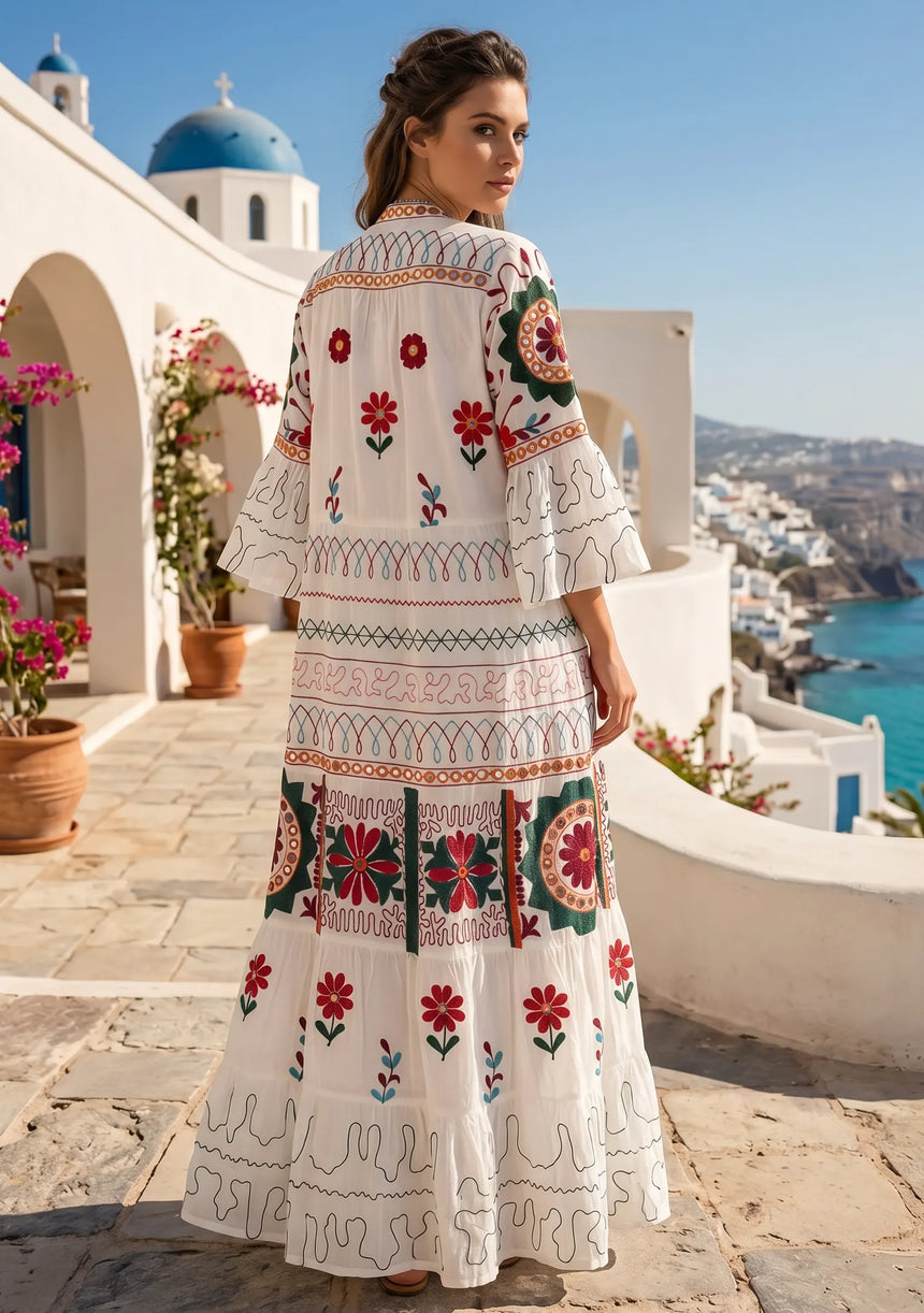 Women's Hand Embroidery Cotton Long Tunic Dress with Embroidery | ibBan - Orla