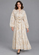 ibBan Floral Lurex Cotton Long Dress - Mavi