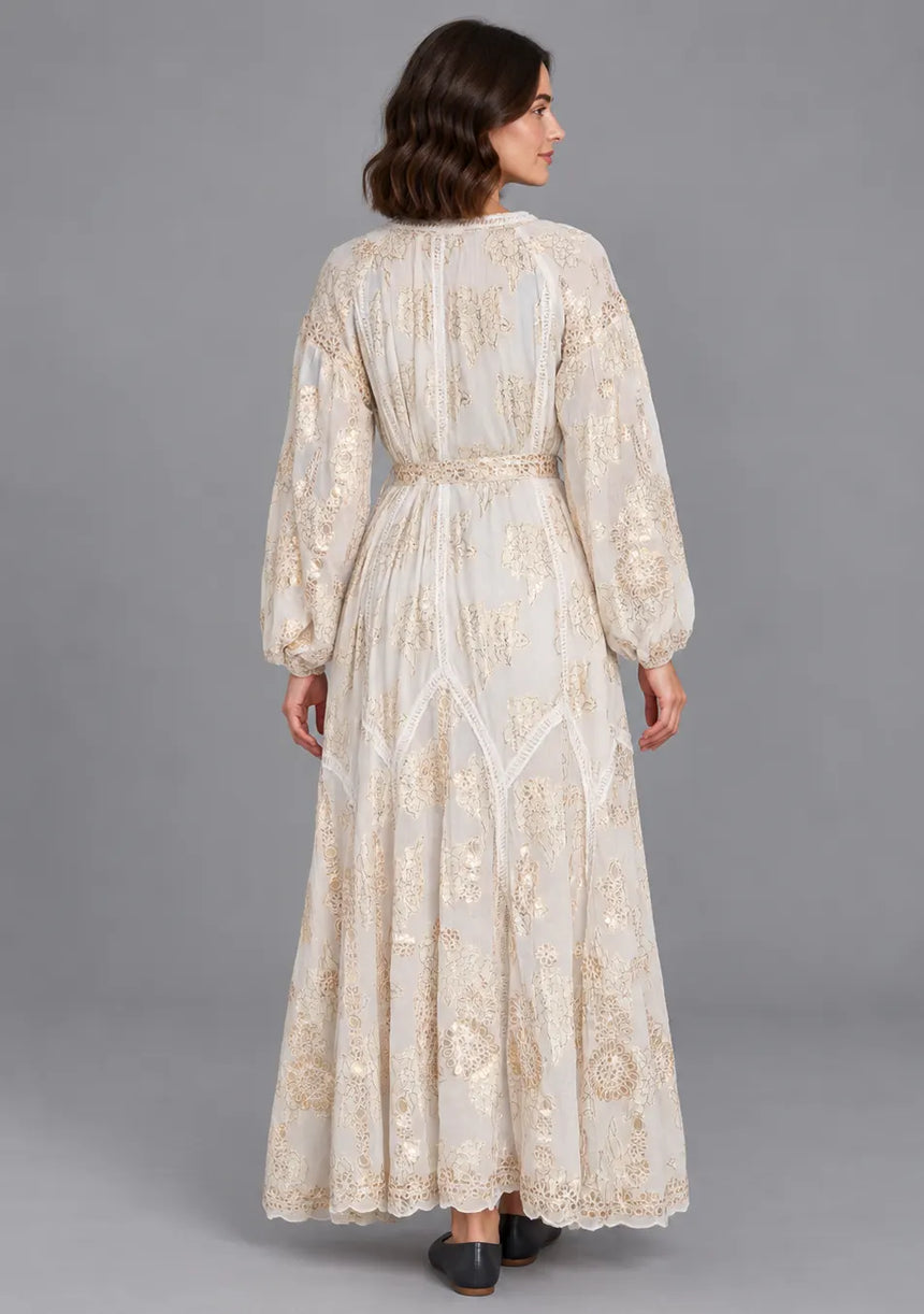 ibBan Floral Lurex Cotton Long Dress - Mavi
