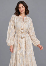 ibBan Floral Lurex Cotton Long Dress - Mavi
