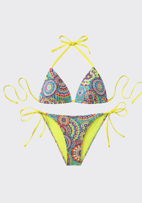 Conjunto de bikini rosa estampado para mujer con tirantes ajustables - Siena