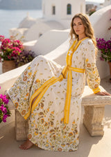 ibBan Printed Cotton Maxi Dress with Hand Embroidery | Luxury Resort Wear - Aizal long dress