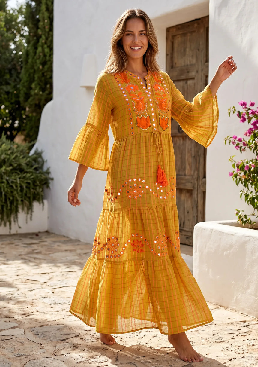 ibBan Premium Cotton Hand Embroidered Long Tunic Dress | Women's Boho  Dress - Yamba Tunic