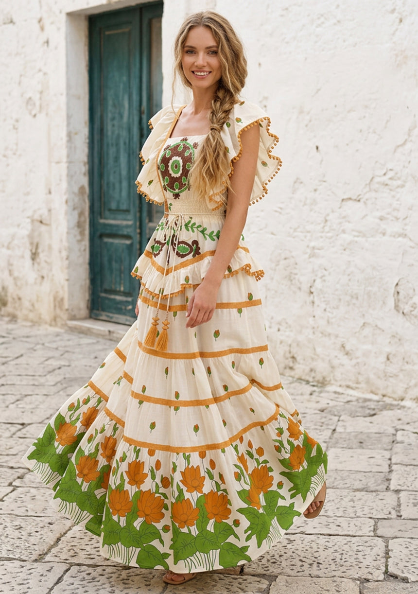 ibBan Hand Embroidered Cotton Maxi Dress-Akira Long Dress