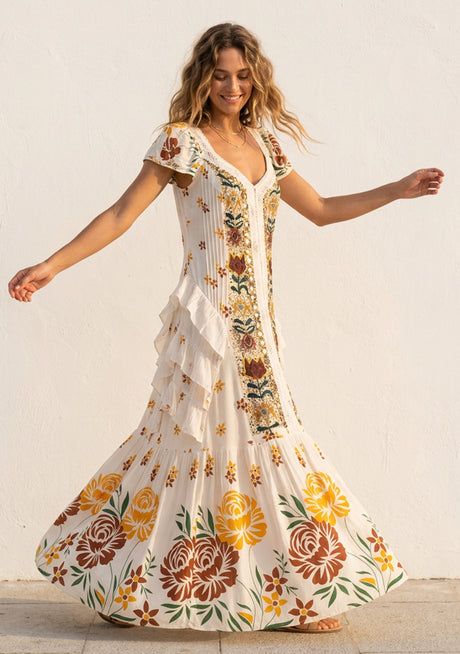 ibBan Hand Embroidered Floral Cotton Maxi Dress -Saira Maxi Dress