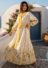 ibBan Printed Cotton Maxi Dress with Hand Embroidery | Luxury Resort Wear - Aizal long dress