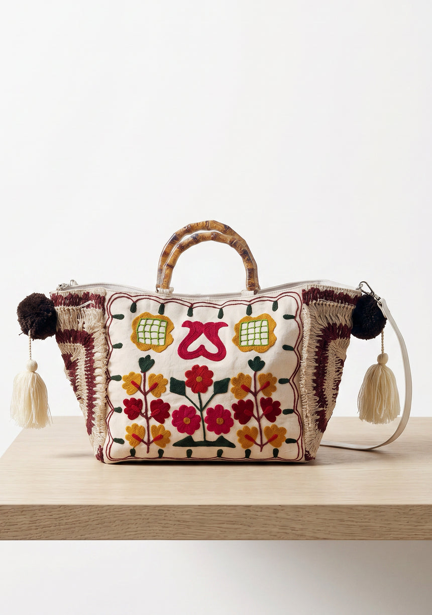 ibBan Women's Hand Embroidered Tote Bag - Zaina | Artisan Canvas Handbag