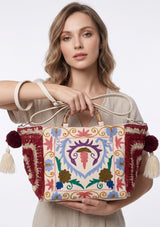 ibBan Women's Hand Embroidered Tote Bag - Ziva | Artisan Canvas Handbag